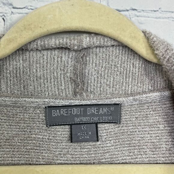 Barefoot Dreams Bamboo Chic Lite Cardigan 1X Brown Gray Long Weekend Rib Sweater - Picture 9 of 14